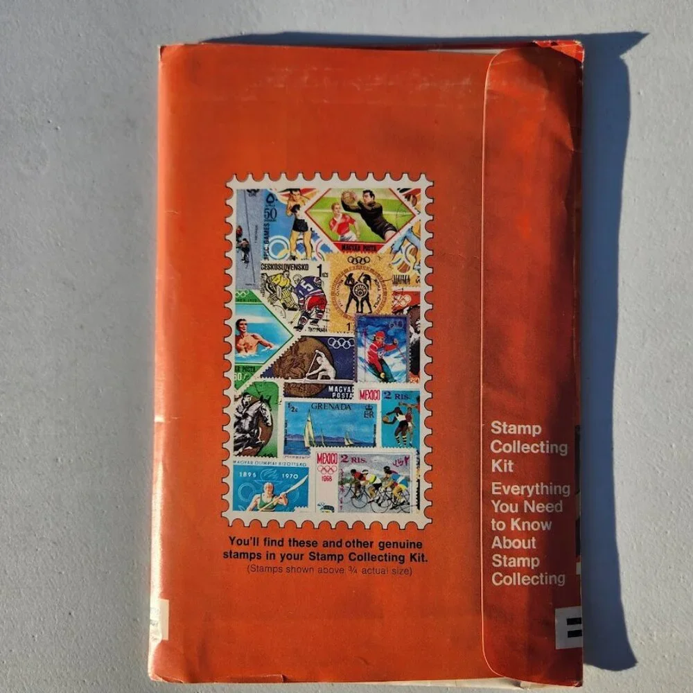 New The World of Sports Stamp Collecting Kit 42 Stamps Album book VINTAGE